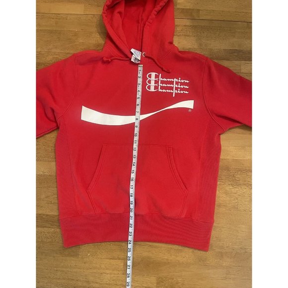 Champion Hoodie Mens Medium Red Reverse Weave Coca Cola Sweatshirt Adult **‎ - Picture 8 of 9
